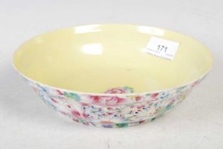 A Chinese porcelain millefleurs bowl, early 20th century, the interior decorated with a peony flower