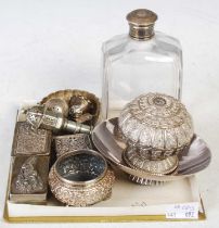 A collection of assorted silver and white metal, to include a silver rectangular box, the cover