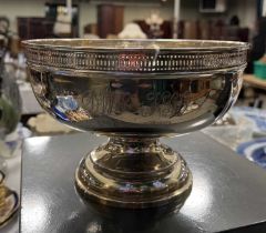 A Sheffield silver pedestal bowl by Walker & Hall 1914, monogrammed, 25cm high, 23 troy oz.