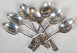 Seven Sheffield silver coffee spoons, in the Art Deco style, 2.68 troy oz.