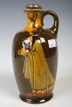 A Royal Doulton Kingsware flagon, decorated with 'Pied Piper', with white metal mounted cork