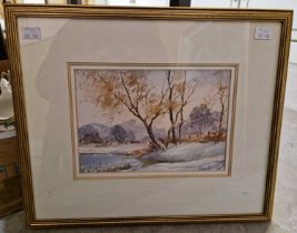 ARR Ashton Cannel (20th century) Early Snow watercolour, signed lower right framed and glazed 37cm x