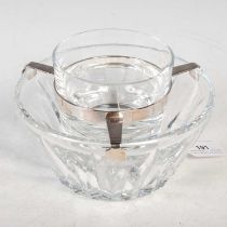 A Baccarat crystal caviar bowl formed in three pieces, the glass with etched marks and vertical