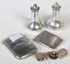 A collection of silver to include a Birmingham silver cigarette case, Birmingham silver vesta