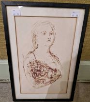 ARR Edwin Smith (1912-1971) Accepted Tribute, portrait sketch of a lady with flowers coloured ink,