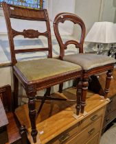 A group of furniture comprising a George III mahogany square backed chair, a late 19th century