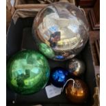 A group of five assorted antique coloured glass German Kugel Christmas baubles, the largest