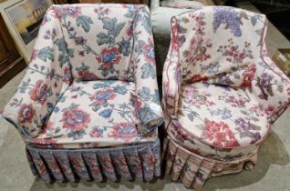 A 19th century armchair with floral seat cover, together with another 19th century armchair with