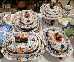 A Masons Ironstone Japan pattern part dinner set, by Dublin retailer Higginbotham & Sons,