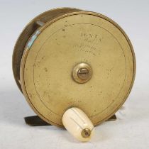 Fishing interest: Jones Maker 111 Jermyn St. London, a brass fishing reel, 10cm diameter. Ivory