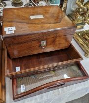 An 19th century rosewood and mother of pearl sewing box, together with a 19th century mahogany