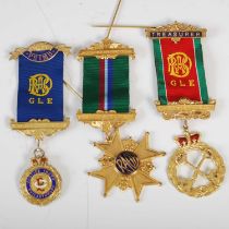 Two silver gilt and enamel Masonic medals, Withington Lodge 6406, and another yellow metal and