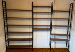 A collection of mid-century Ladderax comprising four 201cm upright sections, six long shelves, 104cm