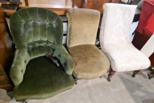 Three assorted late 19th century upholstered chairs.