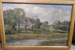D. Cameron (late 19th century Scottish School) Bendochy Church and River Isla oil on canvas,
