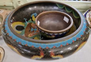 A late 19th / early 20th century Chinese cloisonne bowl, decorated with dragons, 30cm diameter,