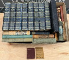 A box of assorted books to include one volume 'The Scottish Communion Office' published by R.