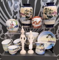 A collection of Chinese and Japanese ceramics to include a pair of blue ground Japanese Satsuma