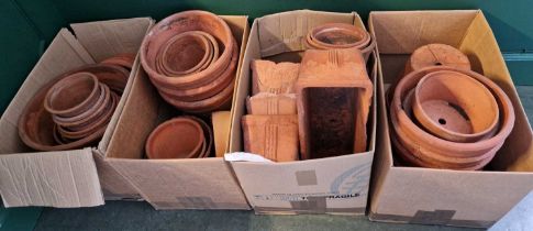 A large collection of assorted terracotta plant pots.
