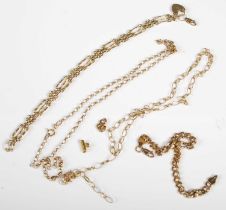 Two 9ct gold bracelets, together with two 9ct gold part necklaces, gross weight 26 grams.