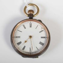 A late 19th / early 20th century gunmetal and yellow metal open faced fob / pocket watch, the