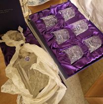 A boxed Edinburgh Crystal decanter and stopper, together with a boxed set of six Edinburgh Crystal