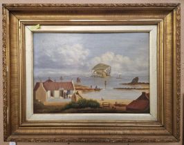 19th century Scottish Naive School Canty Bay, North Berwick oil on board 36.5cm x 52cm, framed 59.