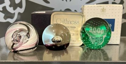 A group of three Caithness glass paperweights to include a Jubilee Crown Bubble #2116/3000, year