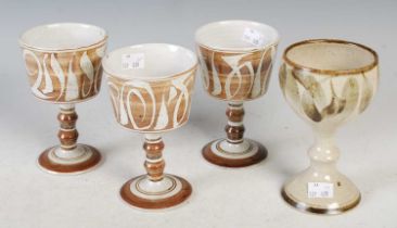 Three studio pottery goblets by Alan Caiger-Smith MBE (1930 - 2020), 15.5cm high, together with