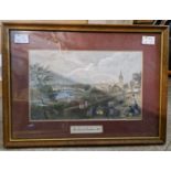 A group of four pictures and prints comprising I. Cafieri signed oil on canvas of a winter river