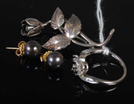 A group of jewellery to include a white metal and diamond chip set ring (lacking the two main