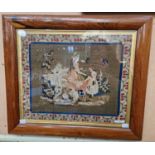 Two 19th century needlework pictures, one depicting two dogs and birds in flight in rosewood frame