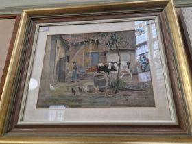 William Walls RSA RSW (1860-1942) A Corner of the Farmyard watercolour 29cm x 39cm, framed and