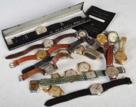 A collection of assorted vintage gentlemans stainless steel and gold plated wristwatches, various