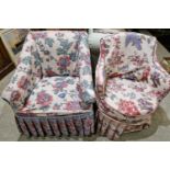 A 19th century armchair with floral seat cover, together with another 19th century armchair with