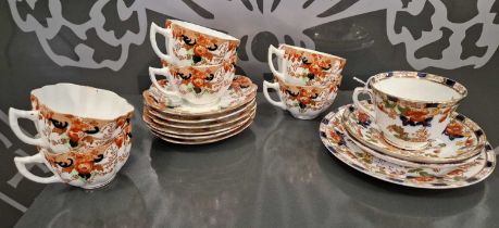 Six Victorian transfer printed Melba China cups and saucers, together with a Burmah Victorian