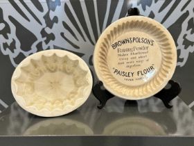 Brown & Polsons shortbread dish with 'Paisley Flour' trademark together with a vintage jelly mould.