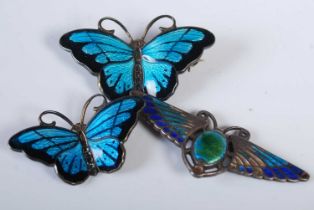 Charles Horner, An early 20th century Chester silver and enamel butterfly brooch, 44.4mm wide,