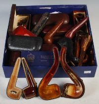 A box of assorted tobacco pipes to include examples by Dunhill, London; TB Carlin Ltd, London;