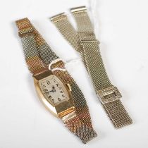 A vintage 9ct gold cased ladies Rolex wristwatch, No.25360, 2067, with three colour mesh strap,
