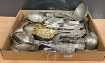 A collection of EPNS Kings pattern flatware and matching ladle.