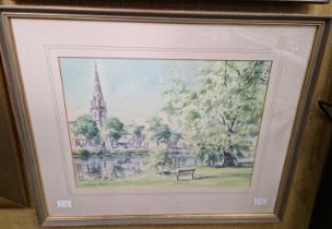 Richard Aldred Across the Tay, Perth watercolour, signed lower left, inscribed on label verso framed