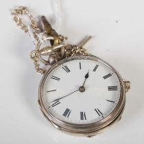 A London silver cased open faced pocket watch, with black and white Roman numeral dial, the movement
