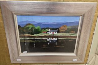 ARR James D Johnston (Contemporary) Caledonian Canal cottage acrylic, inscribed on label verso 24.