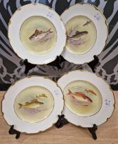 Four Royal Doulton hand-coloured cabinet plates, signed 'C. Holloway', comprising 'Bass', 'Haddock',