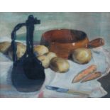 Early 20th century British School Still life with potatoes and carrots oil on canvas, indistinctly