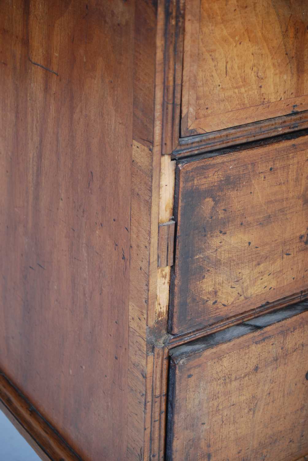 A George II walnut bureau, the rectangular fall-front opening and resting on loppers, to a fitted - Image 6 of 13