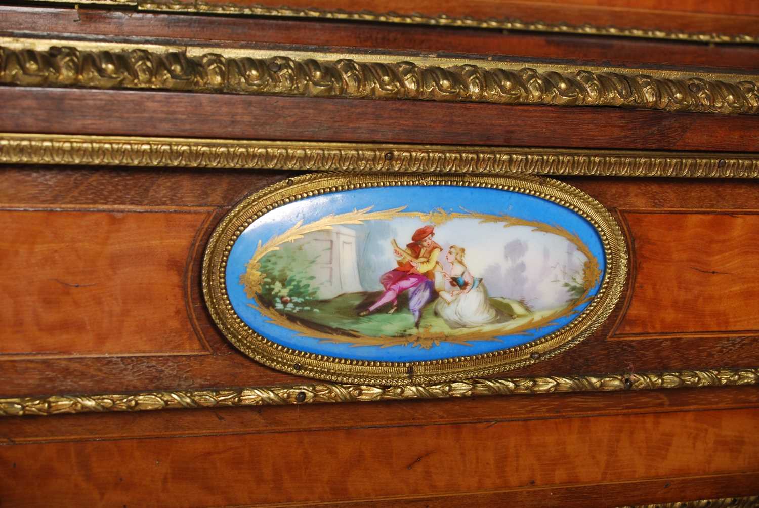 A pair of late 19th century satinwood, porcelain and gilt metal mounted display cabinets, the - Image 4 of 8