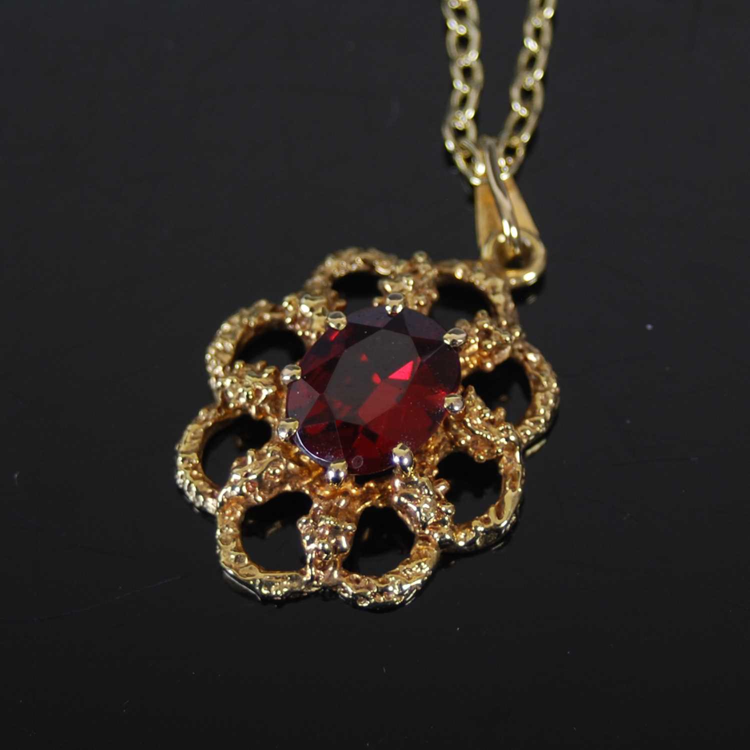 A 9ct gold and garnet set pendant suspended on a gold-plated necklace, together with a pair of 9ct - Image 3 of 6