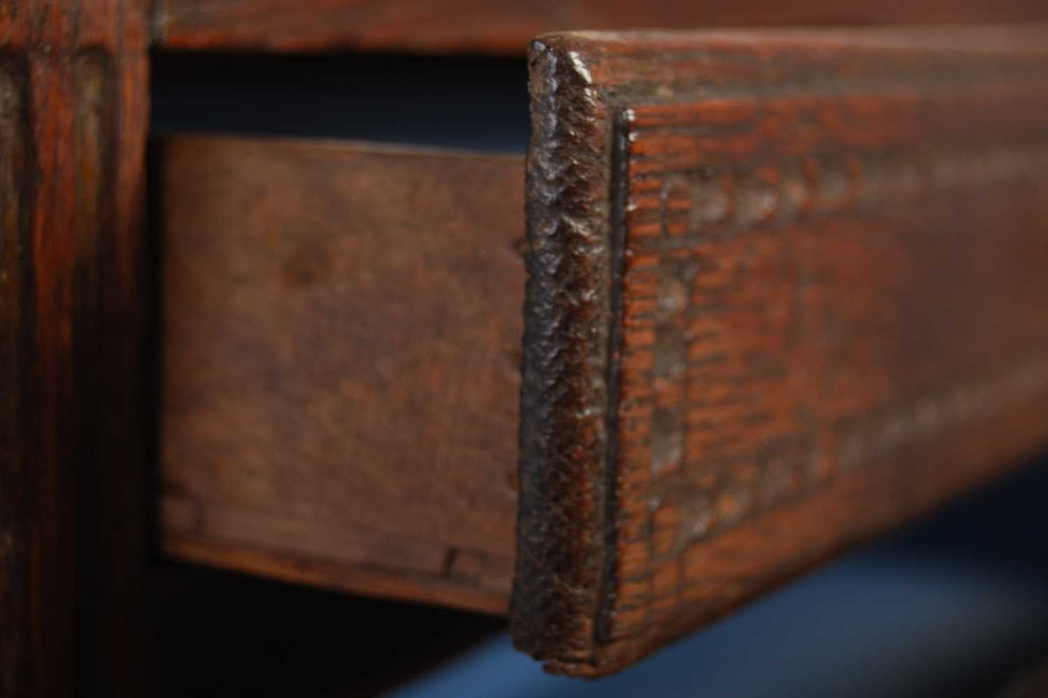 A late 18th / early 19th century French oak apprentice-made commode, the rectangular top with - Image 4 of 6